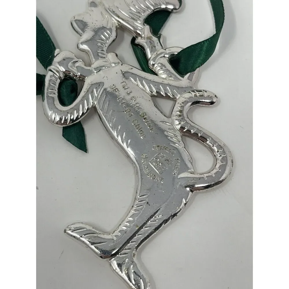 Cat In The Hat Dr Seuss Christmas Ornaments Silver Plated Burger King Lot Of 2